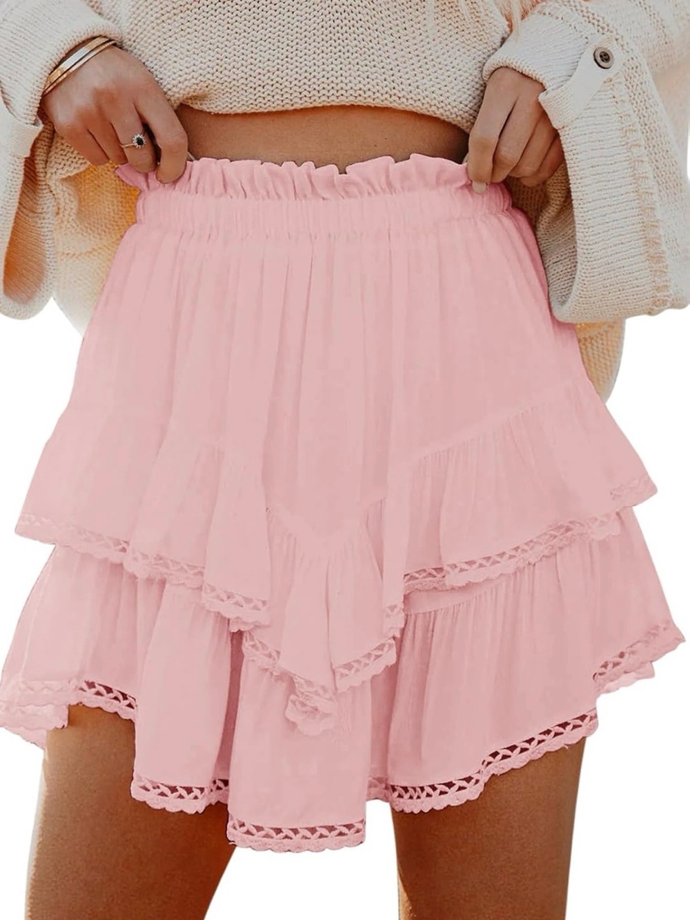 Women’s Pink Tiered Ruffle Skort
